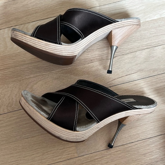 Shoes - Prada Brown Satin , Wood and steel Women's Heels Size 39